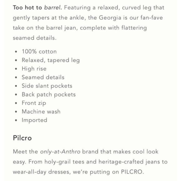 NWT Size 29 P- Pilcro 100% Cotton High Rise Barrel Jeans (NWT US$ 148) - Picture 7 of 16